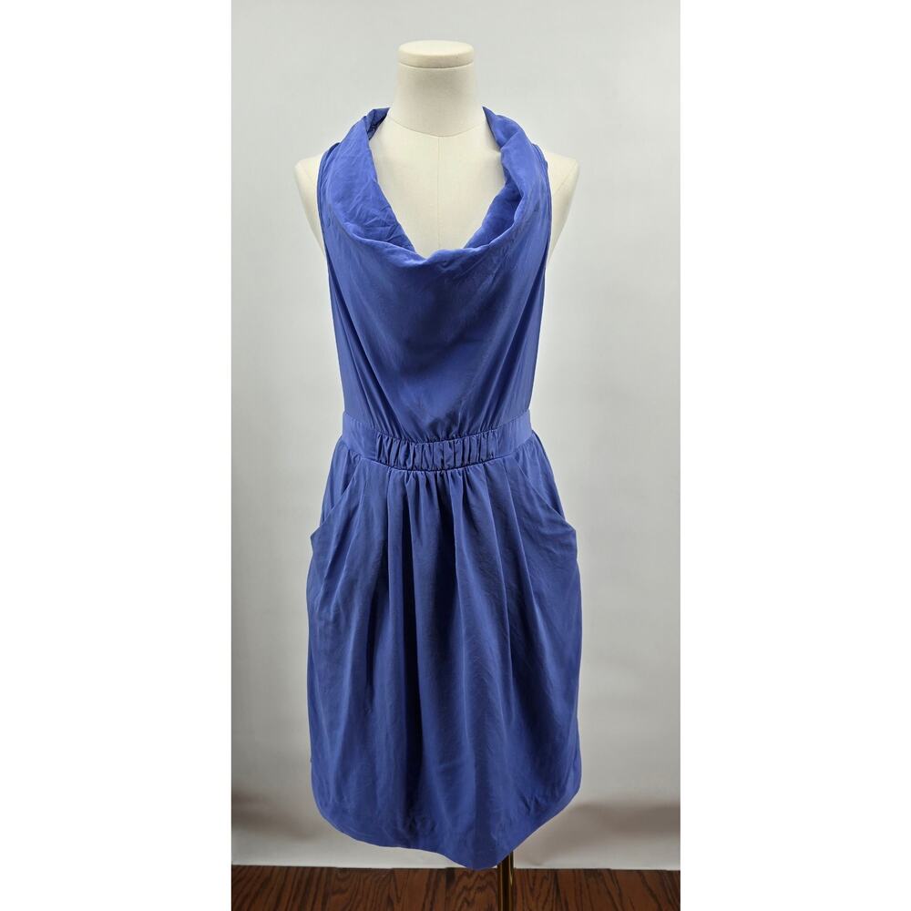 BCBGMAXAZARIA Periwinkle Silk Cowlneck Minidress Quiet Luxury Old Hollywood Glam